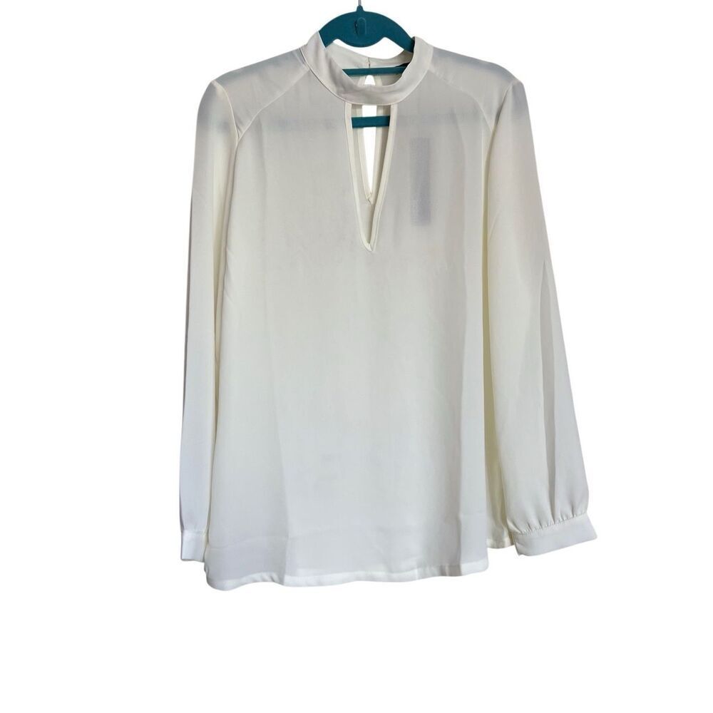 Revolve Krisa Blouse Women XS Chiffon Ivory Cutout Keyhole Mock Neck Long Sleeve